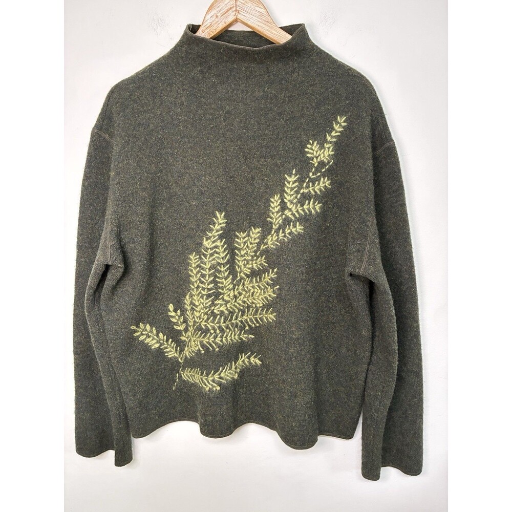 Jones New York Lambswool Sweater Women L Green Fern Design Vintage Cottage Core